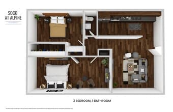 2 bedroom 1 bathroom 1-129 floor plan