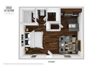 Studio 1 bathroom 2-104 floor plan