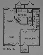1 Bedroom 50B floor plan