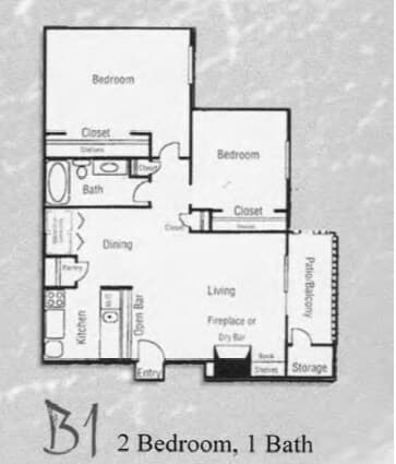 2 bed/1 bath 809 floor plan