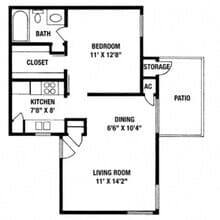 1 Bedroom / 1 Bath - 569 0108 floor plan