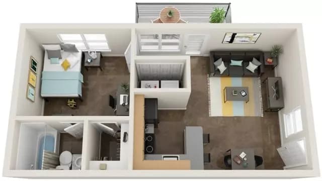 1BR/1BA Private floor plan