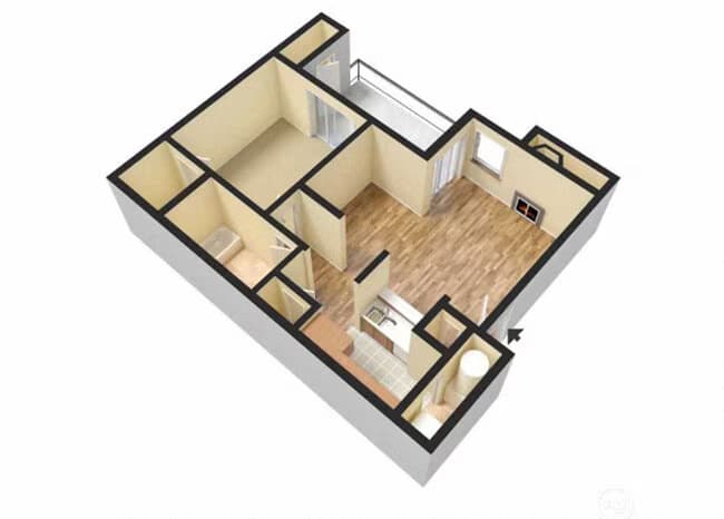 1BR 1BA B 376 floor plan