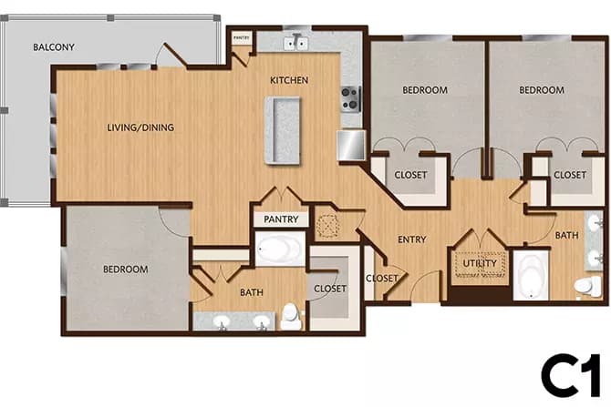 Three-Bedroom Apartment (C1) 250 floor plan