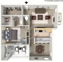 1 Bed 1 Bath 2050 floor plan