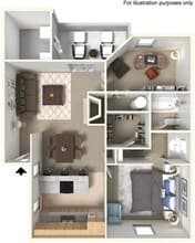 2 Bed 1 Bath 1030 floor plan