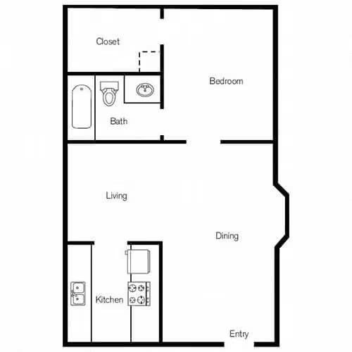 1 BED | 1 BATH 204B floor plan