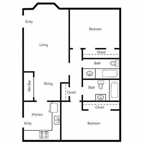 2 BED | 2 BATH 604B floor plan