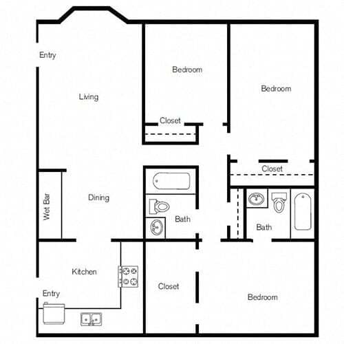 3 BED | 2 BATH 402C floor plan