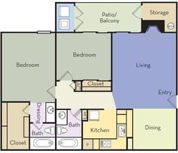 2 Bedrooms | 2 Baths 501 floor plan