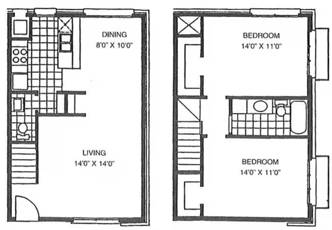 2 Bed 1.5 Bath - D 4204 floor plan