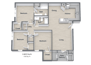 Three Bedroom 6208 floor plan