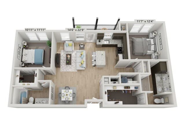 B1-2BR/2BA 2202 floor plan