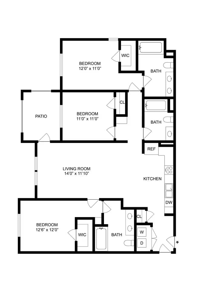 Three Bedroom Three Bathroom H-207 floor plan