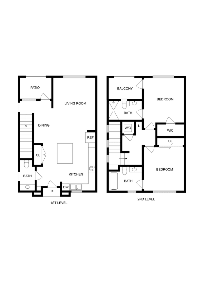 Two Bedroom Two and 1/2 Bath Townhouse D-112 floor plan
