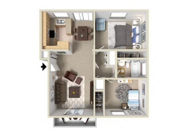 2BD, 1BTH 109 floor plan