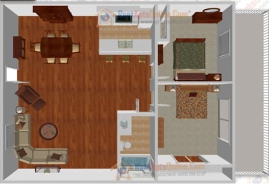 2 bd 1 bath 806sqft 27 floor plan