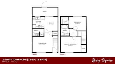 2 bd 1.5 ba Townhomes 17 floor plan