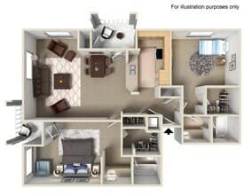 2 BR 2 BA Large Reno 1235 floor plan