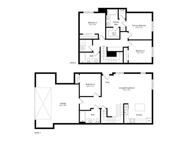 4 Bed 3 Bath- 1729 sq ft Townhome 101 floor plan
