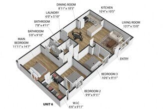 3 Bedrooms, 2 Bathrooms 668-2 floor plan