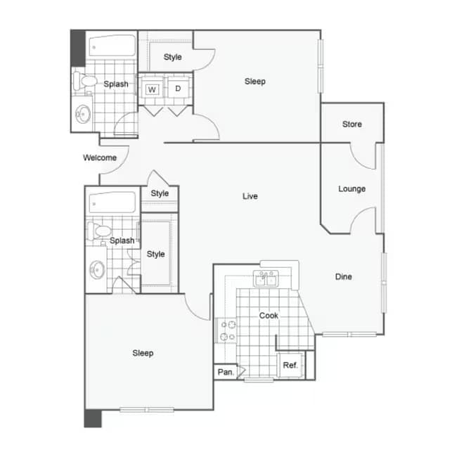 2 Bed 2 Bath A 1109 floor plan
