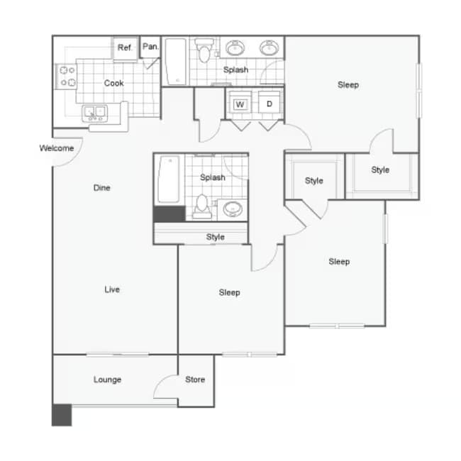 3 Bed 2 Bath A 0316 floor plan