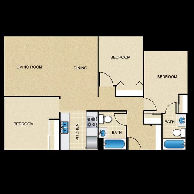 3 Bed 2 Bath floor plan