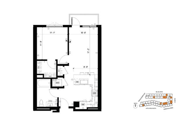 A2 1 Bedroom 714 floor plan