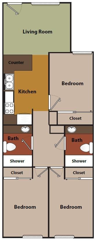 3 BR 2 BA FRONT UNIT 301 floor plan
