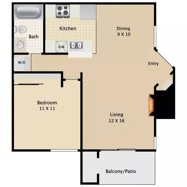 1 Bed 1 Bath A 375-03 floor plan