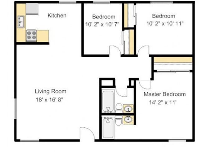 3 Bedroom 2 Bathroom R 25D floor plan