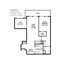 South Tower Meridian with Den Option floor plan