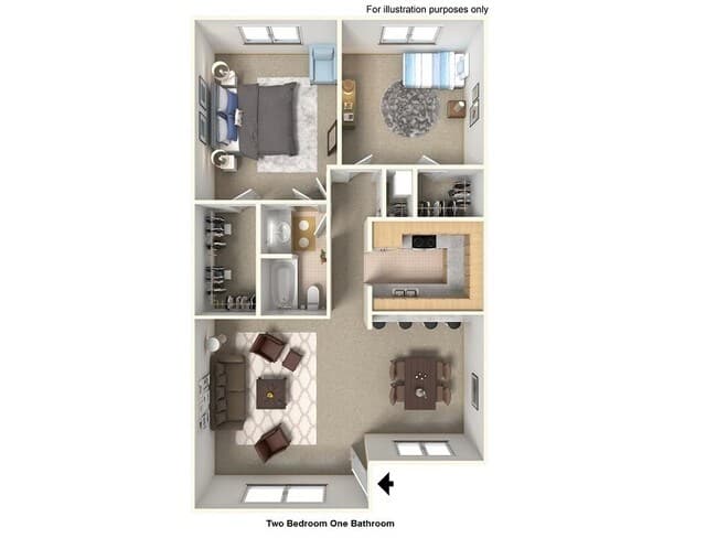 2 bed 1 bath floor plan