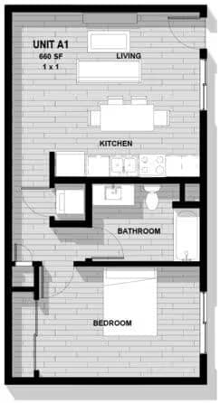 One Bedroom, One Bath 268-525 floor plan