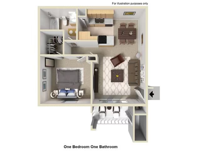 1 Bedroom / 1 Bath ($1,200 MOVE IN BONUS *) floor plan