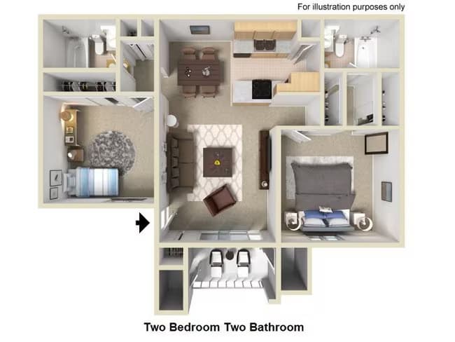 2 Bedroom / 2 Bath ($1,200 MOVE IN BONUS *) floor plan
