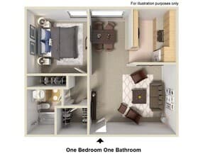 One Bedroom One Bathroom floor plan
