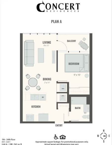 Concert A 1x1 1611 floor plan