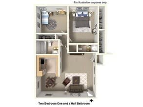 2 Bedroom 1.5 Bathroom floor plan