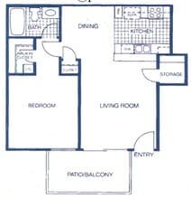 One Bed One Bath 164 floor plan