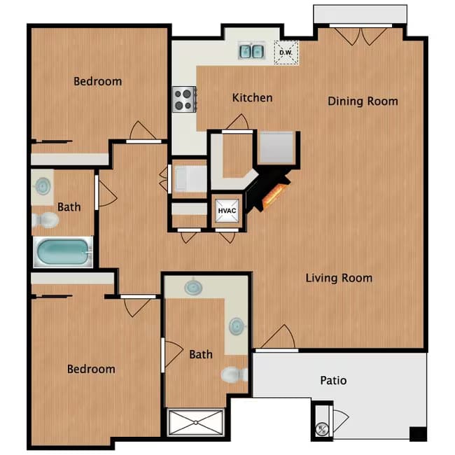 2 BR / 2 BA floor plan