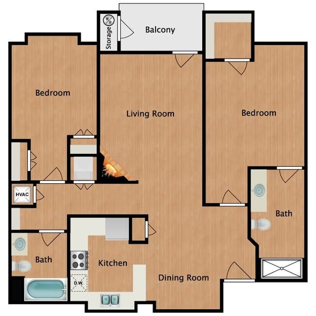 2 BR / 2 BA floor plan