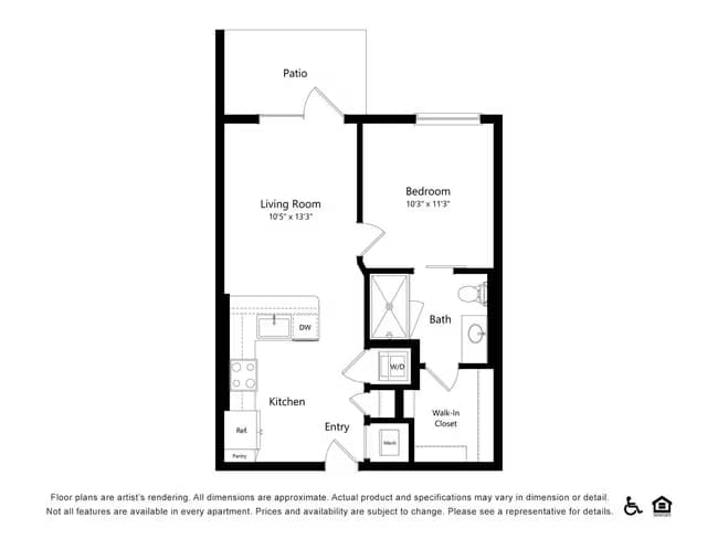 1x1B 131 floor plan