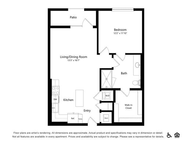 1x1D 445 floor plan