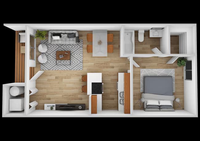 One Bedroom One Bathroom 31-102 floor plan