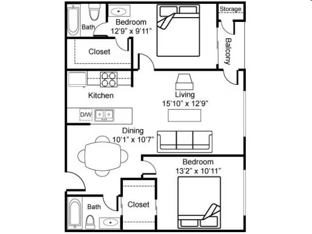 2 Bedroom 2 Bath 302 floor plan