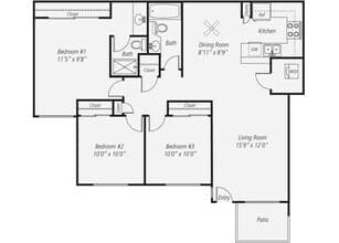 Three Bedroom Renovated 1097 floor plan