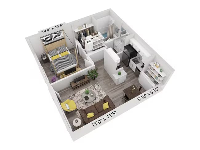 A2 | 1x1 | Medium Affordable 1113 floor plan