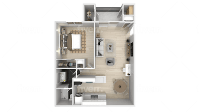 1Bed 1 Bath 687sf floor plan